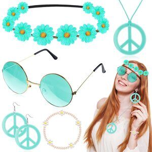 3747 6 Pcs Hippie Costume Accessoriess Set, Boho Peace Sign